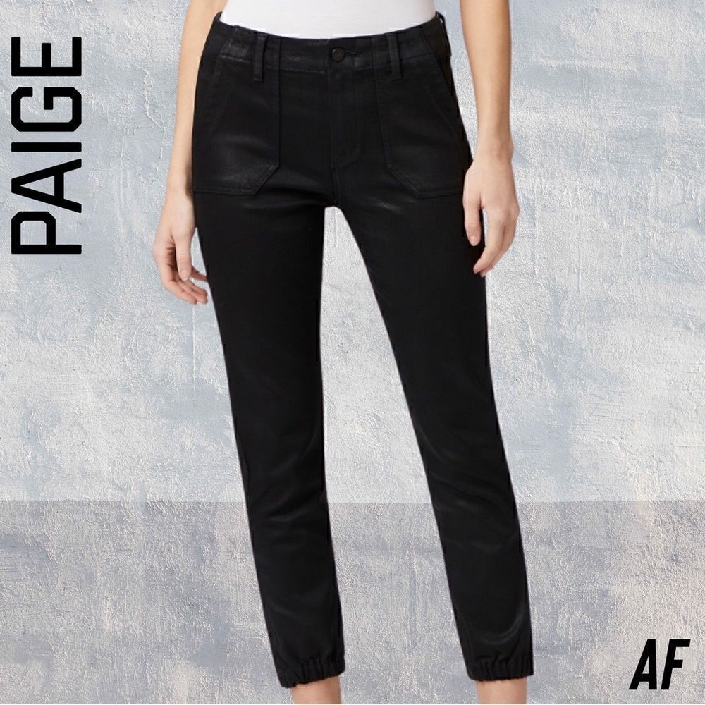PAIGE MAISLEY JOGGER IN BLACK FOG LUXE COATING NWT SIZE 34